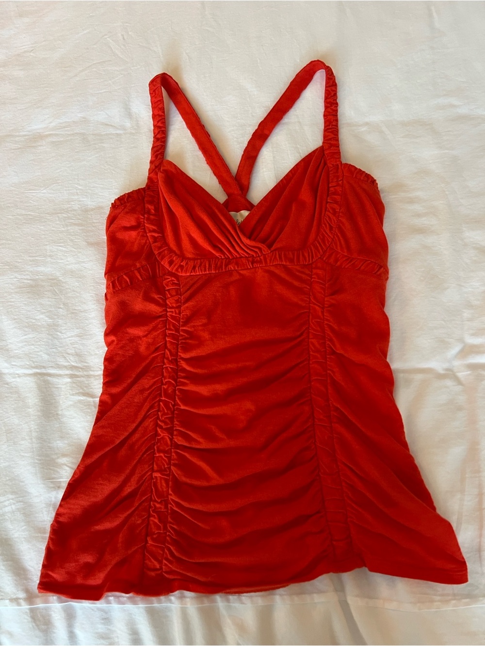 Deletta Dark Orange Ruched V-Neck Cami Tank